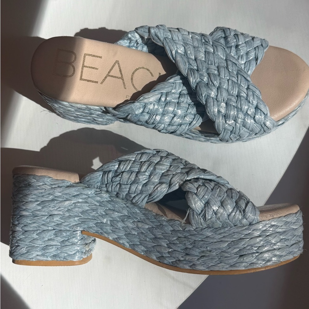 BEACH Braided Light Blue Platform Heeled Sandals